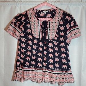 Crown & Ivy Black and Pink Elephant Top